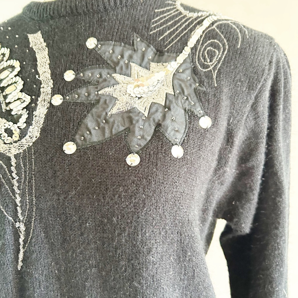 Vintage 80’s Cross Roads Black & Silver Embellished Sweater Size M Sequins - Picture 5 of 11
